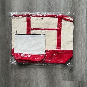 Red and White Tote Bag with Two Pouches
